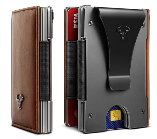 BULLIANT Mens Money Clip, Slim Leather Wallet Card Case For Men Expandable for 11 Cards RFID Blocking