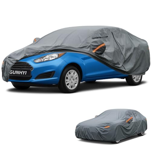 Image of GUNHYI Premium Car Cover Custom Fit Ford Fiesta Sedan, 16 Layers Heavy Duty Car Cover Waterproof All Weather with Zipper Door for Sun Rain Snow Dust Uv Protection