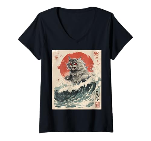 Donna Katzilla Catzilla - Regali Kawaii per amanti dei gatti Maglietta con Collo a V