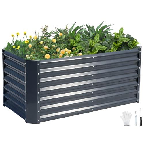 GoCampDirect 4x2x1.86ft Raised Garden Bed - Galvanized Deep Root Planter Boxes Outdoor with Wing Nuts and Safety Edges for Gardening Vegetables, Flowers, Herbs, Succulents - Gray