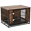 Snimoy-Dog-Crate-End-Table-Heavy-Duty-Pet-Cage-Decorative-Furniture-Wood-Metal-Dog-House-Indoor-with-Removable-Tray-for-Small-Medium-Dog-33-x-23-x-24-Inches Wood Metal Dog House