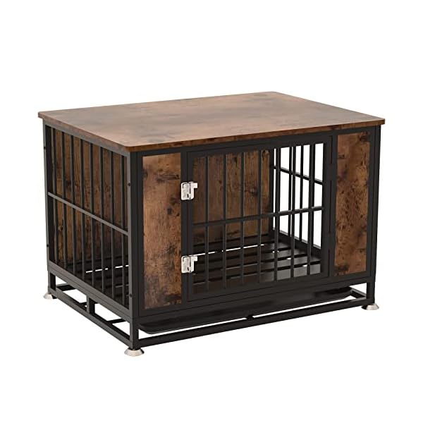 Snimoy-Dog-Crate-End-Table-Heavy-Duty-Pet-Cage-Decorative-Furniture-Wood-Metal-Dog-House-Indoor-with-Removable-Tray-for-Small-Medium-Dog-33-x-23-x-24-Inches Wood Metal Dog House
