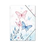 itenga Gummizugmappe mit Motiv - DIN A4 aus KARTON - Sammelmappe Eckspanner - für Kinder Jugendliche Schüler Mädchen Jungen (Schmetterling ELARA)