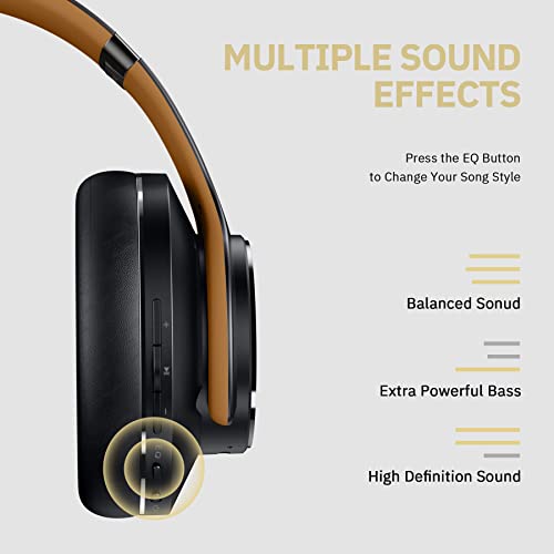 Doqaus Bluetooth Headphones Over Ear, 52 Hours Playtime Wireless Headphones With 3 Eq Modes,Hifi Stereo Headphones With Microphone And Soft Protein Earpads For Iphone/Tv/Pc/Home Office (Black-Brown) #TOP2