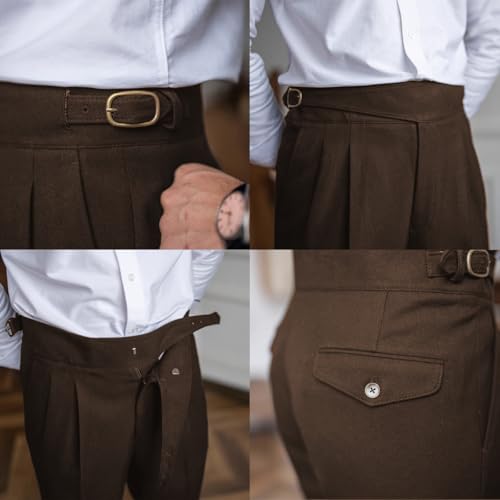 JinXuanYa Mens Dress Pants Casual Suit Pants with Adjustment Buckle, Straight Leg Slacks High-Waisted Pleated Trousers4