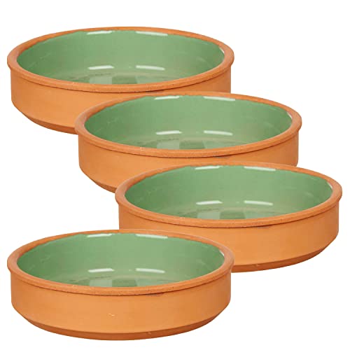 TIENDA EURASIA - Set de 4 Cazuelas de ø16 cm, Cazuela Barro Aptas para el Horno, Juego de 4 Cazuelas Lavables en Lavavajillas, Tamaño ø16 x 4 cm, Cazuela Redonda Se puede Usar en Microondas (Verde)