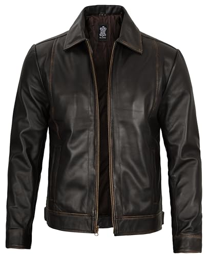 Image of Decrum Vintage Style Mens Leather Jacket - Real Lambskin Classic Shirt Collar Leather Jackets for Men