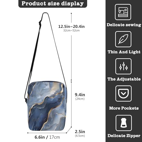 small messenger bag for women shoulder bags Purses Cross Body Bag Adjustable Strap for Casual Casual- Marble Silver Navy Blue3