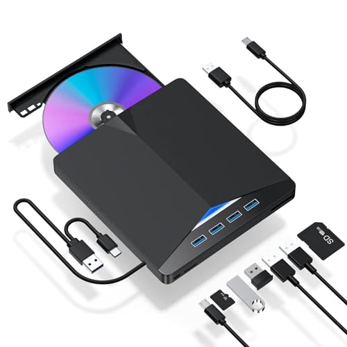 External CD/DVD Drive for Laptop Azonee 7-in-1 USB 3.0 DVD Player Portable CD/DVD Burner Compatible with Laptop Desktop PC Windows 11/10/8/7 Linux with Mac OS