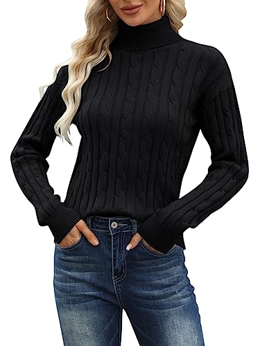 Esobo Women's Classic-fit Lightweight Cable Long Sleeve Mockneck Loose Casual Sweater Jumpers2