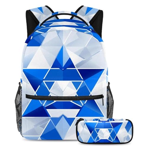 Sac à dos avec trousse bleu mosaïque grand cartable mixte