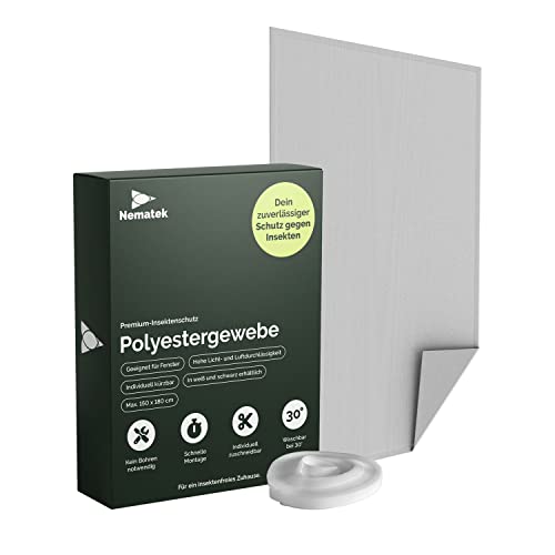 Nematek Polyester Fliegennetz Fenster - Fliegengitter Fenster ohne Bohren -...
