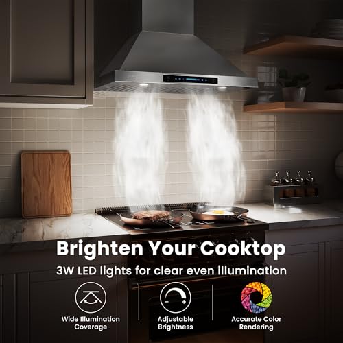 Image of IKTCH 30-inch Wall Mount Range Hood 900 CFM Ducted /Ductless Convertible, Kitchen Chimney Vent Stainless Steel with Gesture Sensing & Touch Control Switch Panel, 2 Pcs Adjustable Lights(IKP02-30'')