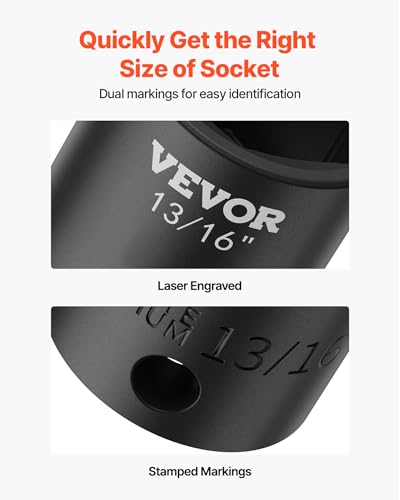 Image of VEVOR Impact Socket Set 1 /2 Inches 19 Piece Impact Sockets, 1 /2 Inches Drive Socket Set Impact 6-point Hex Sockets Standard SAE (3 /8 Inches to 1-1 /2 Inches) Standard Socket Assortment
