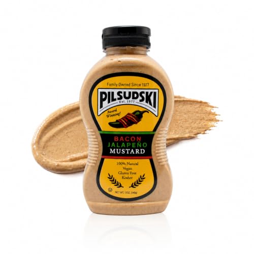 Pilsudski Bacon Jalapeño Mustard, All Natural Gluten Free Vegan Kosher, 12oz Squeeze Bottle