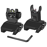 AWOTAC Tactical Fiber Optics Low Profile Flip up Iron Sight with Visible Front Red Dot Sight and Rear Green Dot Sight Fit Picatinny Weaver Rails
