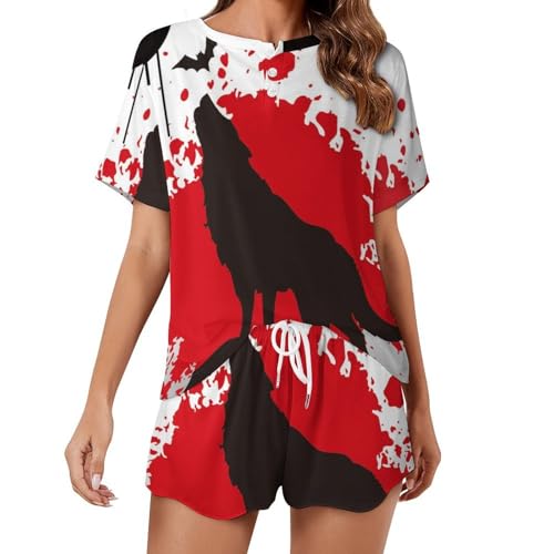 Pyjama pour femme Loup Blanc et Rouge vêtement de nuit contre la chaleur d'été