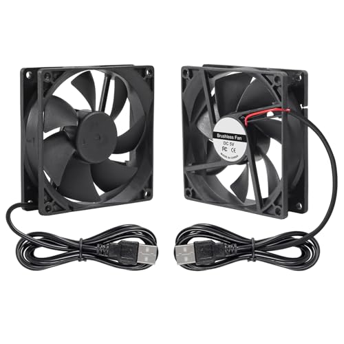 DORHEA 2PCS 9225 Fan 90x90x25mm DC 5V 92mm x 25mm USB Brushless Cooling PC Fan, Replacement Ball Bearing 92mm Fan for Cooling DIY PC Computer Case Fan - USB