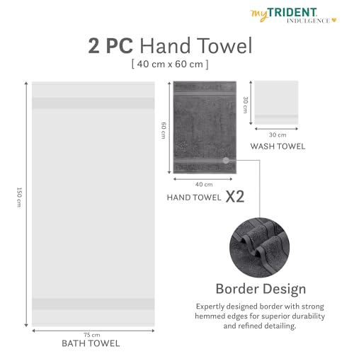 Image of MYTRIDENT Towels for Hand, Indulgence Collection, 100% Cotton Towels for Men /Women, 600 GSM, 2 Pc Hand Towel Set Luxury, 40 cm x 60 cm - Anchor Grey