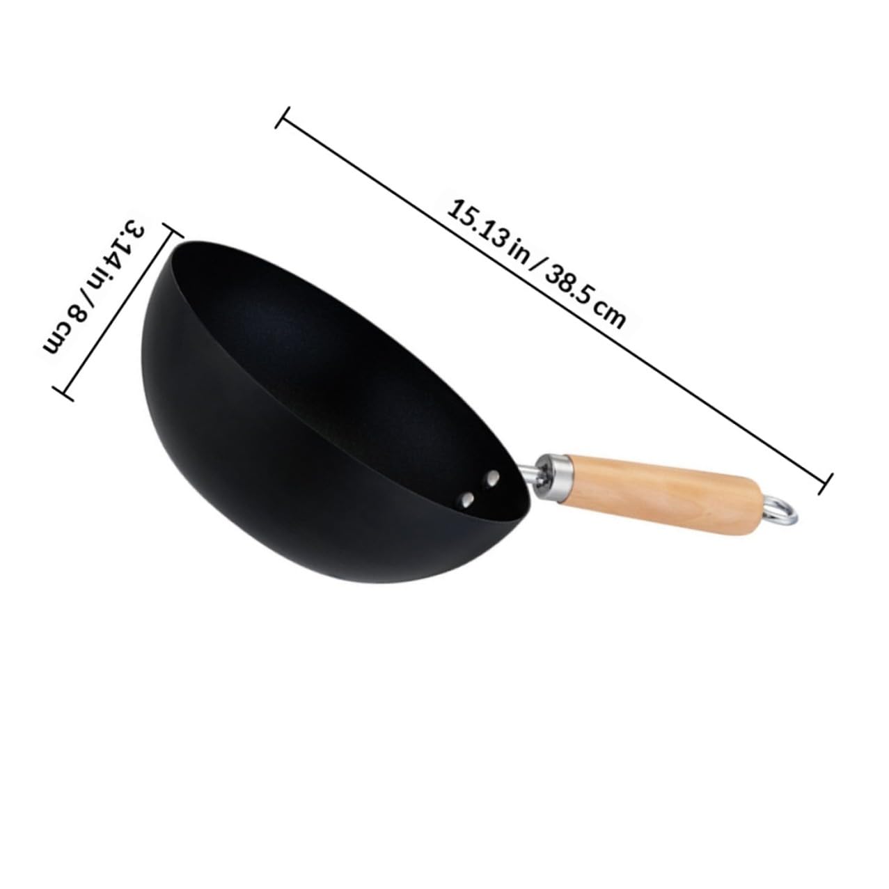Wok da Cucina in Acciaio Inossidabile senza Rivestimento Antiaderente con Manico Ergonomico Portatile per Campeggio e Uso Quotidiano