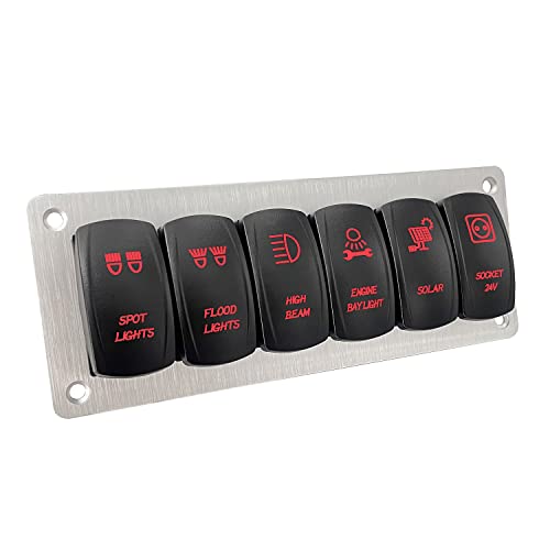 Image of Customize 6 Gang Marine Switch Panel with Pre-Wired Jumper Wires Red Led Toggle Switch Panel for Car Boat Bus Yacht Jeep JK UTV ATV SXS 12V /20A 24V /10A IP66