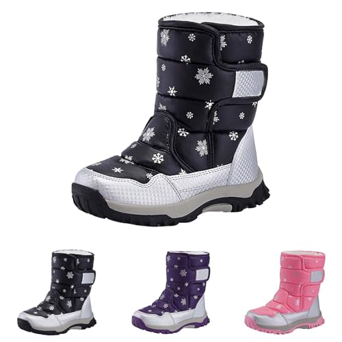 Boys Girls Winter Fleece-Lined Boots Thick Chunky Outdoor Waterproof Ankle Boots Kids Warm Side Open Fuzzy Shoes3