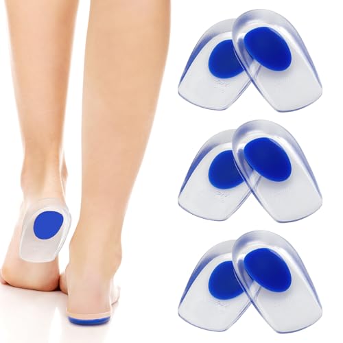 Image of 3 Pairs Gel Heel Cups, Heel Cushion Pads, Blue Heel Insoles, Gel Heel Pads for Plantar Fasciitis, Silicone Heel Pads for Heel Pain (S)