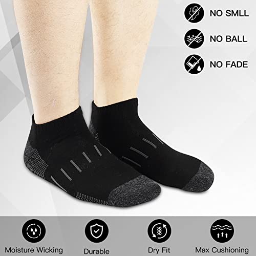 Heatuff Mens Athletic Ankle Socks Moisture Wicking Cushion Running Low Cut Sock 6 Pack (A-Black 6 Pairs) #TOP4