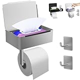 GALASALA Porta Rollos Papel de Baño de Acero Inoxidable SUS304, Soporte con Recipiente de Almacenamiento y Dos Ganchos DIY...