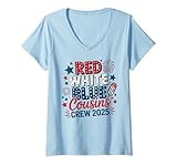 Womens Red White And Blue Cousin Crew 2025 Matching Family 4th July V-Neck T-Shirt