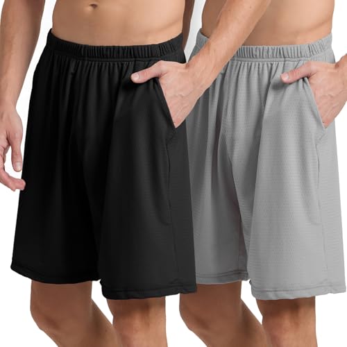 Mens Athletic Running Shorts 2 Pack Quick Dry with Pocket Gym Workout Shorts for Men Mesh Swim Trunks Board Pajama