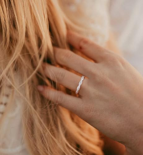 TIGRADE Engagement Ring Cubic Zirconia Twisted Ribbons of Pave-Set Eternity Wedding Band for Women Size 3-123