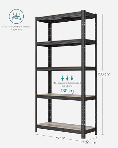 SONGMICS Set of 2 Schwerlastregale, 5 Ablagen, 30 x 75 x 150 cm – Ansicht 7