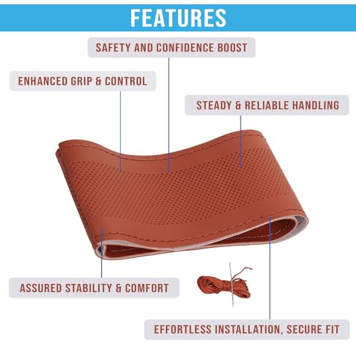 Image of KINGSWAY PU Leatherite Car Steering Cover Sewable Compatible with Renault Captur (Year 2017 Onwards), Tan Color with Tan Thread, Pack of 1 with Sewing Needle and Thread