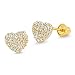 14k Gold Plated Brass Domed Heart Cubic Zirconia Screwback Girls Earrings with Sterling Silver Post