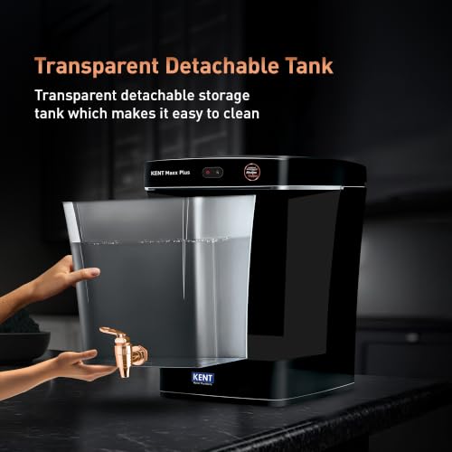 Image of KENT Maxx Plus UV Water Purifier | UV+UF+Alk+Cu | 7L Transparent Detachable Tank | With Benefits of Alkaline&Copper | Fully Automatic Operation | UV Fail Alarm | Wall Mountable | 60 L /hr Output |Black