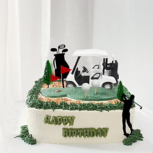 Golf Cake Decorations Golf Cart Cake Toppers Heading For The Green Cake Topper For Golfers With Cart Flag Golf Ball For Golf Theme Party Supplies (White) #TOP3