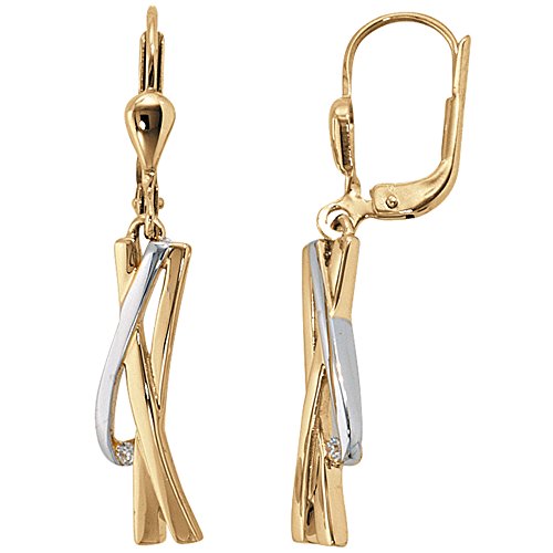 Jobo Damen-Ohrringe hängend aus 14 Karat 585 Gold Bicolor mit 2 Diamanten