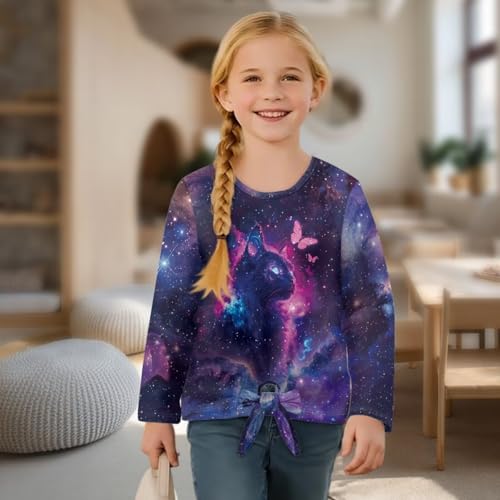 Girls Long Sleeve Shirt with Front Knot Kids Crewneck T-Shirt Casual Children Tee Tops4