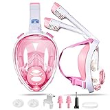 SwimStar Full Face Snorkel Mask for Women and Men, Foldable No Fog Anti Leak Adult Snorkeing Set, Clear View Diving Mask with Camera Mount and Comfortable Snorkeling Gear Safety Breathing Pink