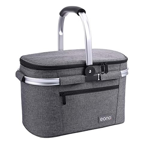 Eono by Amazon - 2-Personen-Picknickkorb 22L, isolierter Korb, Kühltasche für den Außenbereich, Dunkelgrau, M Cover
