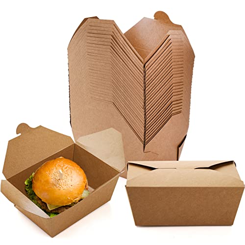 DEAYOU 35-Pack Paper Take Out Food Container, 110 Oz Kraft Brown Takeout Box, Cardboard Lunch Meal Box, Disposable Salad To Go Packaging for Restaurant, Catering, Microwaveable, Leak Grease Resistant