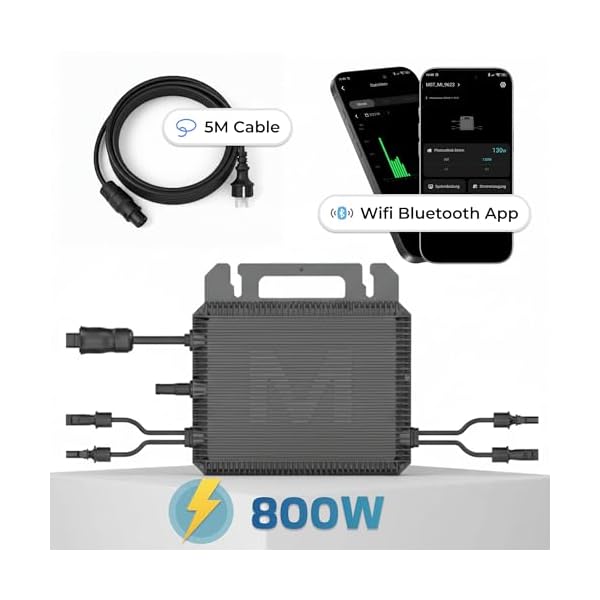 SUNNIVA 920W Balkonkraftwerk BIFAZIAL FULLBLACK komplett Steckdose MARSTEK 800 Watt Wechselrichter, PV Solaranlage Komplettset, 2x460W N-Type Glas-Glas Bifacial Solarmodule, 5m Kabel, 4x1m Solarkabel – Bild 4