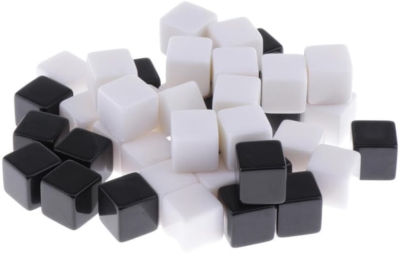 50 Square Edge Blank Dices D6 Black White RPG Playing Dice