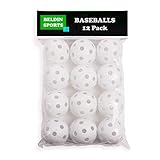 Beldin Sports White Plastic Baseballs: Hollow Balls for Sport Practice or Play - 12 Pack