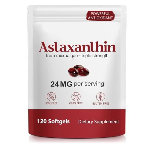 Astaxanthin 24mg Softgels 120 Count Triple Strength from Astaxanthin Supplements Natural Microalgae Powerful Antioxidant Support for Skin, Eye & Heart Health 4 Month Supply