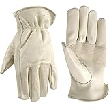 Leather Work Gloves with Reinforced Palm, DIY, Yardwork, Construction, Motorcycle, Large (Wells...