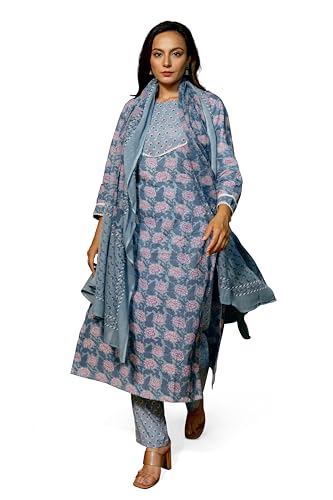 Image of MIRCHI FASHION Women's Straight Fit Pure Cotton Printed Kurta Set with Dupatta and Trouser