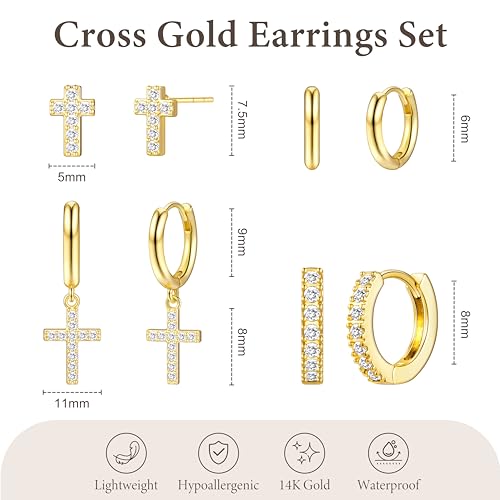 Image of Small Gold Huggie Hoop Earrings Set for Women Men Hypoallergenic 14K Plated Stack Cartilage Earrings, Sterling Silver Multiple Piercing Lightweight Mini Thin Cute Dainty Trendy Jewelry Gifts for Women