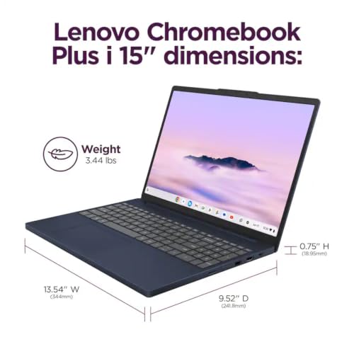 Image of Lenovo Chromebook Plus 15.3 inch 2K Touchscreen Laptop, Intel Core 3 N355, Integrated Intel Graphics, 8GB LPDDR5, 128GB UFS, Fingerprint Reader, Wi-Fi 6E, Chrome OS, Blue, EAT 128GB 5Gbps M.2 NGFF SSD